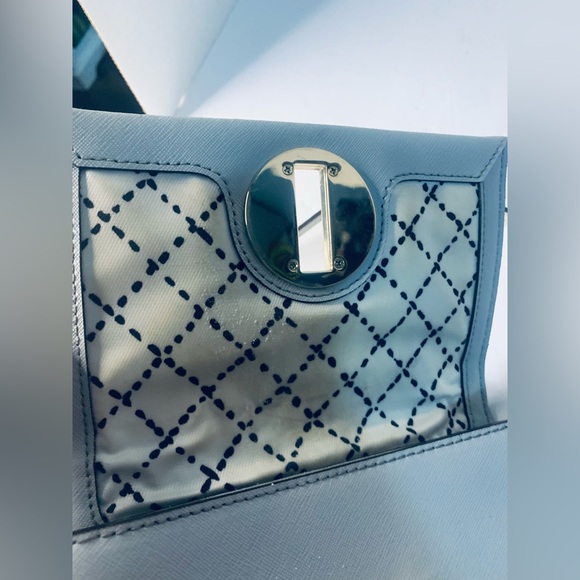 KATE SPADE Textured Light Gray Leather Crossbody Bag Purse Silver Turnlock - Picture 4 of 5